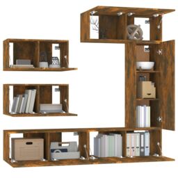 Berkfield Home 6 Piece TV Cabinet Set Smoked Oak Engineered Wood in Brown - thumbnail 4