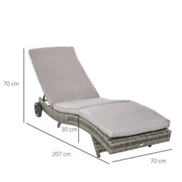 OUTSUNNY Outdoor Rattan Sun Lounger with Reclining Back, Wheels, Grey - thumbnail 3