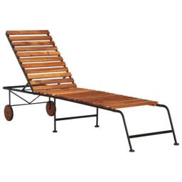 Berkfield Home Sun Lounger with Steel Legs Solid Acacia Wood in Brown - thumbnail 2