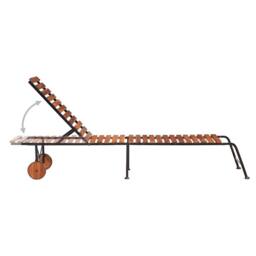 Berkfield Home Sun Lounger with Steel Legs Solid Acacia Wood in Brown - thumbnail 5