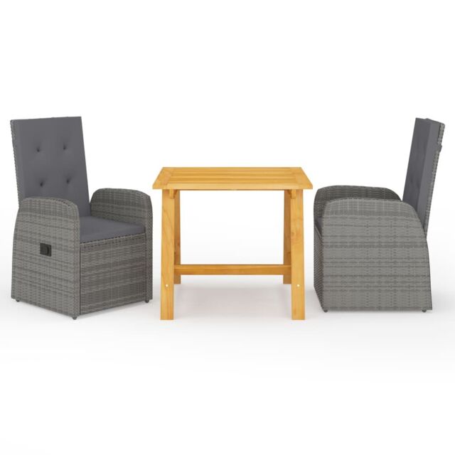 Berkfield Home 3 Piece Garden Dining Set with Cushions Grey Poly Rattan - image 1