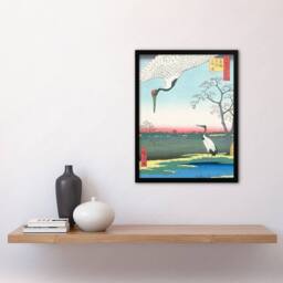 Artery8 Hiroshige Framed Wall Art Print Minowa Kanasugi Mikawashima Cranes in Green - Size: A4 - thumbnail 2