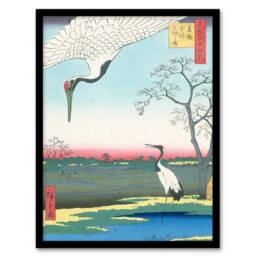 Artery8 Hiroshige Framed Wall Art Print Minowa Kanasugi Mikawashima Cranes in Green - Size: A4 - thumbnail 1