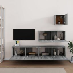 Berkfield Home 4 Piece TV Cabinet Set Grey Sonoma Engineered Wood - thumbnail 3