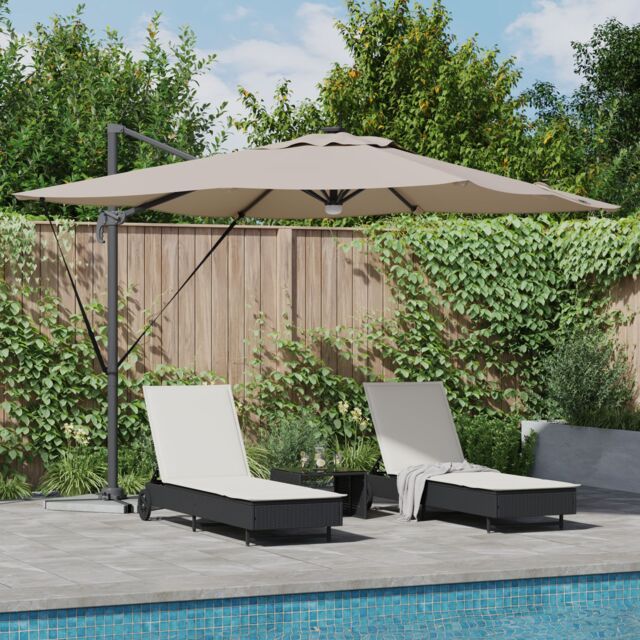 Berkfield Home Cantilever Roma Parasol with LEDs Taupe 286x285x270 cm Aluminium - Size: 286 x 285 x 270 cm - image 1