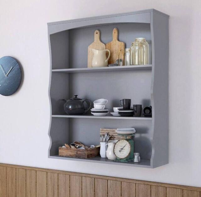 Home Source Painted Wall Mounted Shelves 3 Book Shelves Ideal for Kitchen Bathroom in Grey - image 1
