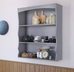 Home Source Painted Wall Mounted Shelves 3 Book Shelves Ideal for Kitchen Bathroom in Grey - thumbnail 1