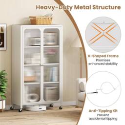 KORVIXA Modern Closet Cabinet Rolling Kitchen Pantry Cabinet in White - Size: 100 cm x 100 cm - thumbnail 5