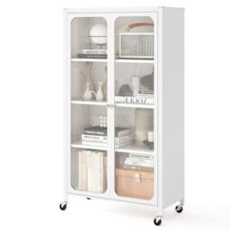 KORVIXA Modern Closet Cabinet Rolling Kitchen Pantry Cabinet in White - Size: 100 cm x 100 cm - thumbnail 1