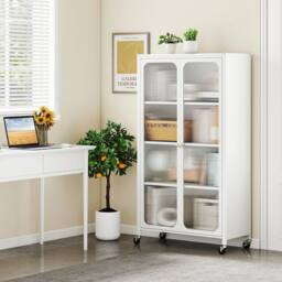 KORVIXA Modern Closet Cabinet Rolling Kitchen Pantry Cabinet in White - Size: 100 cm x 100 cm - thumbnail 4