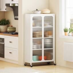 KORVIXA Modern Closet Cabinet Rolling Kitchen Pantry Cabinet in White - Size: 100 cm x 100 cm - thumbnail 3