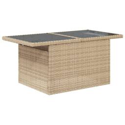 Berkfield Home Garden Table with Glass Top Beige 100x55x73 cm Poly Rattan - Size: 100 x 55 x 73 cm - thumbnail 4