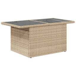 Berkfield Home Garden Table with Glass Top Beige 100x55x73 cm Poly Rattan - Size: 100 x 55 x 73 cm - thumbnail 7