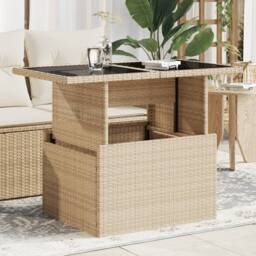 Berkfield Home Garden Table with Glass Top Beige 100x55x73 cm Poly Rattan - Size: 100 x 55 x 73 cm - thumbnail 2