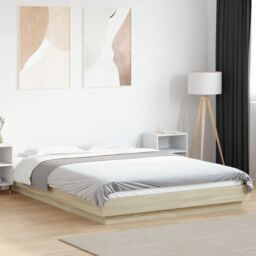 Berkfield Home Bed Frame with LED Lights without Mattress Sonoma Oak 140x190cm in Brown - Size: 140x190 cm - thumbnail 1