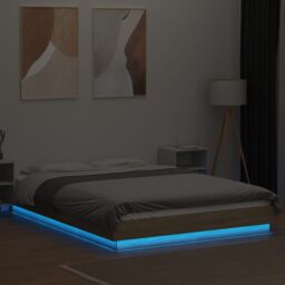 Berkfield Home Bed Frame with LED Lights without Mattress Sonoma Oak 140x190cm in Brown - Size: 140x190 cm - thumbnail 4