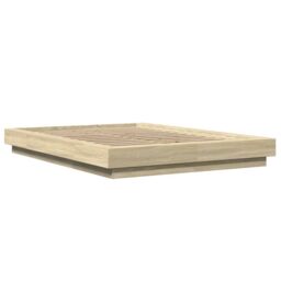 Berkfield Home Bed Frame with LED Lights without Mattress Sonoma Oak 140x190cm in Brown - Size: 140x190 cm - thumbnail 3