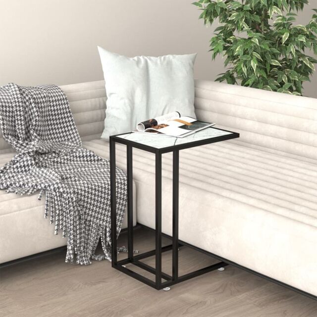Berkfield Home Computer Side Table White Marble 50x35x65 cm Tempered Glass - Size: 50 x 35 x 65 cm - image 1