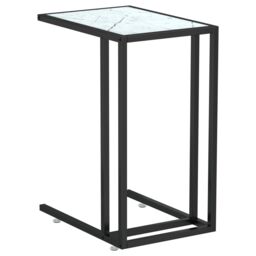 Berkfield Home Computer Side Table White Marble 50x35x65 cm Tempered Glass - Size: 50 x 35 x 65 cm - thumbnail 2