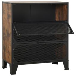 Berkfield Home Storage Cabinet Rustic Brown 72x36x82 cm Metal & MDF - Size: 72 x 36 x 82 cm - thumbnail 5