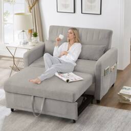BTM 2 Seater Sofa Bed Pull Out Adjustable Backrest Convertible Sofa in Light Grey - thumbnail 4