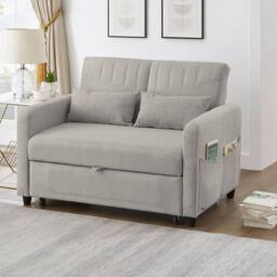 BTM 2 Seater Sofa Bed Pull Out Adjustable Backrest Convertible Sofa in Light Grey - thumbnail 2