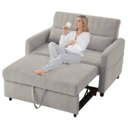 BTM 2 Seater Sofa Bed Pull Out Adjustable Backrest Convertible Sofa in Light Grey - thumbnail 5