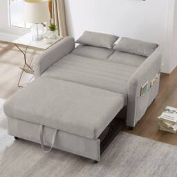BTM 2 Seater Sofa Bed Pull Out Adjustable Backrest Convertible Sofa in Light Grey - thumbnail 3