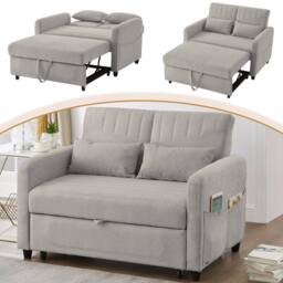 BTM 2 Seater Sofa Bed Pull Out Adjustable Backrest Convertible Sofa in Light Grey