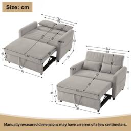 BTM 2 Seater Sofa Bed Pull Out Adjustable Backrest Convertible Sofa in Light Grey - thumbnail 7
