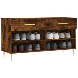 Berkfield Home Shoe Bench Smoked Oak 102x35x55 cm Engineered Wood in Brown - Size: 102 x 35 x 55 cm