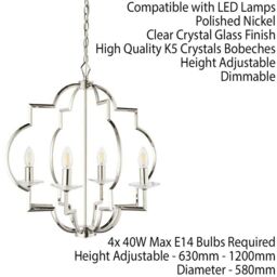 Loops Hanging Ceiling Pendant Light Polished Nickel & Crystal 4 Bulb Classic Feature in Metallics - thumbnail 2