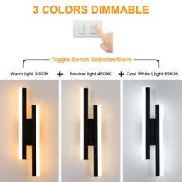 COMELY Indoor Wall Lights, 16W Black Wall Lights Modern, 3000K/4500K/6500K - thumbnail 2