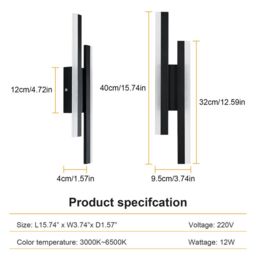 COMELY Indoor Wall Lights, 16W Black Wall Lights Modern, 3000K/4500K/6500K - thumbnail 8
