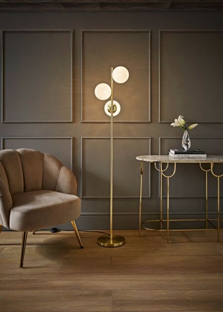 ValueLights Jas Gold Floor Lamp with White Confetti Glass Globe Shades & Bulbs - image 1