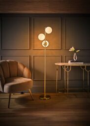 ValueLights Jas Gold Floor Lamp with White Confetti Glass Globe Shades & Bulbs - thumbnail 2