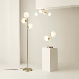 ValueLights Jas Gold Floor Lamp with White Confetti Glass Globe Shades & Bulbs - thumbnail 6