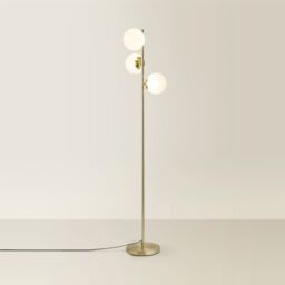 ValueLights Jas Gold Floor Lamp with White Confetti Glass Globe Shades & Bulbs - thumbnail 3
