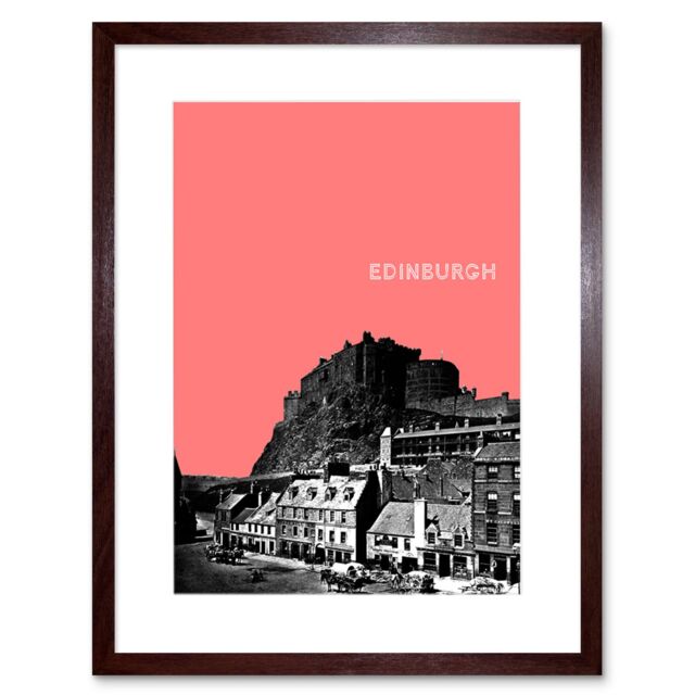 "Artery8 Wall Art Print Grassmarket Edinburgh Scotland Scottish Landmark Coral Framed Art in Brown - Size: W7"" x H9""" - image 1