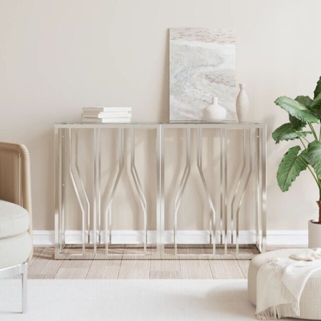Berkfield Home Console Table 110x30x70 cm Stainless Steel & Glass in Silver - Size: 110 x 30 x 70 cm - image 1