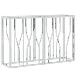 Berkfield Home Console Table 110x30x70 cm Stainless Steel & Glass in Silver - Size: 110 x 30 x 70 cm - thumbnail 2