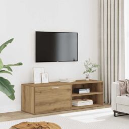 Berkfield Home TV Cabinet Artisan Oak 120x34x37 cm Engineered Wood in Brown - Size: 120 x 34 x 37 cm - thumbnail 3