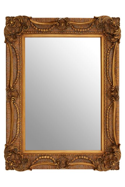 Orsina Pewter Frame Wall Mirror With Bead & Leaf Design, Embossed Floral Mirror, Landscape or Portrait Style Mirror in Brown - image 1