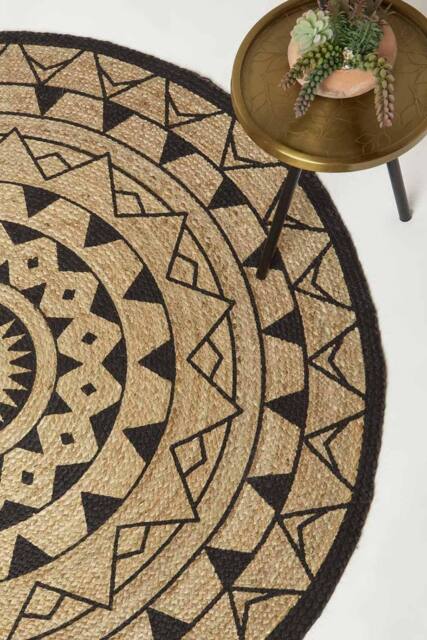 Homescapes Natural & Black Mandala Braided Jute Rug - Size: 200 cm diameter - image 1