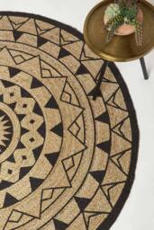 Homescapes Natural & Black Mandala Braided Jute Rug - Size: 200 cm diameter - thumbnail 1