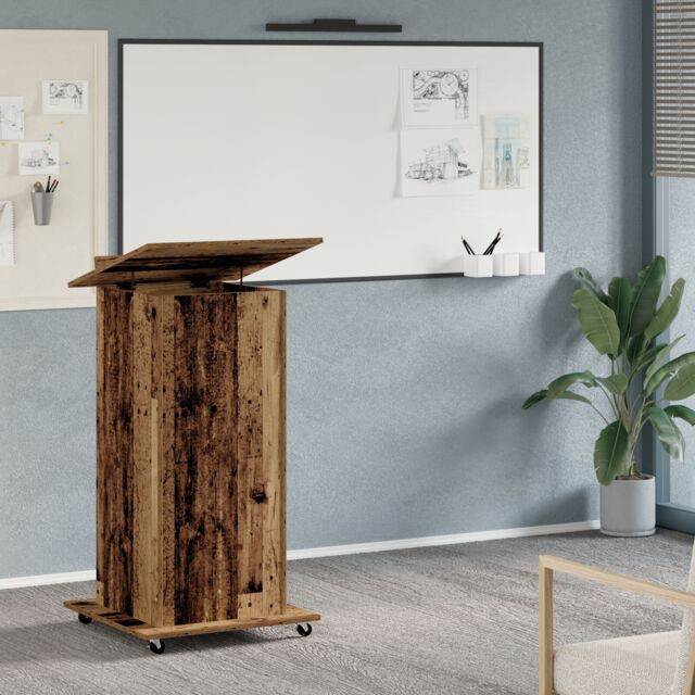 Berkfield Home Lectern Podium with Wheels Old Wood Engineered Wood in Brown - image 1