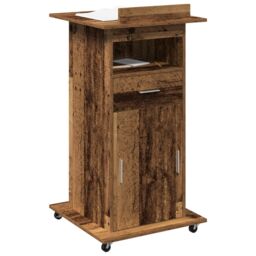 Berkfield Home Lectern Podium with Wheels Old Wood Engineered Wood in Brown - thumbnail 3