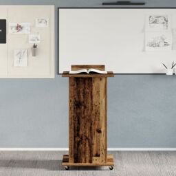 Berkfield Home Lectern Podium with Wheels Old Wood Engineered Wood in Brown - thumbnail 4