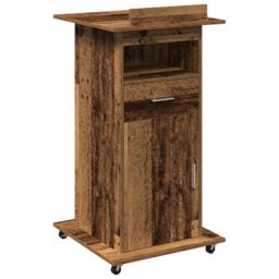 Berkfield Home Lectern Podium with Wheels Old Wood Engineered Wood in Brown - thumbnail 2