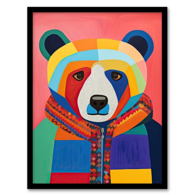 Wee Blue Coo Wall Art Print Bright Bold Bear Fun Multicoloured Living Room Framed - Size: A4 - image 1